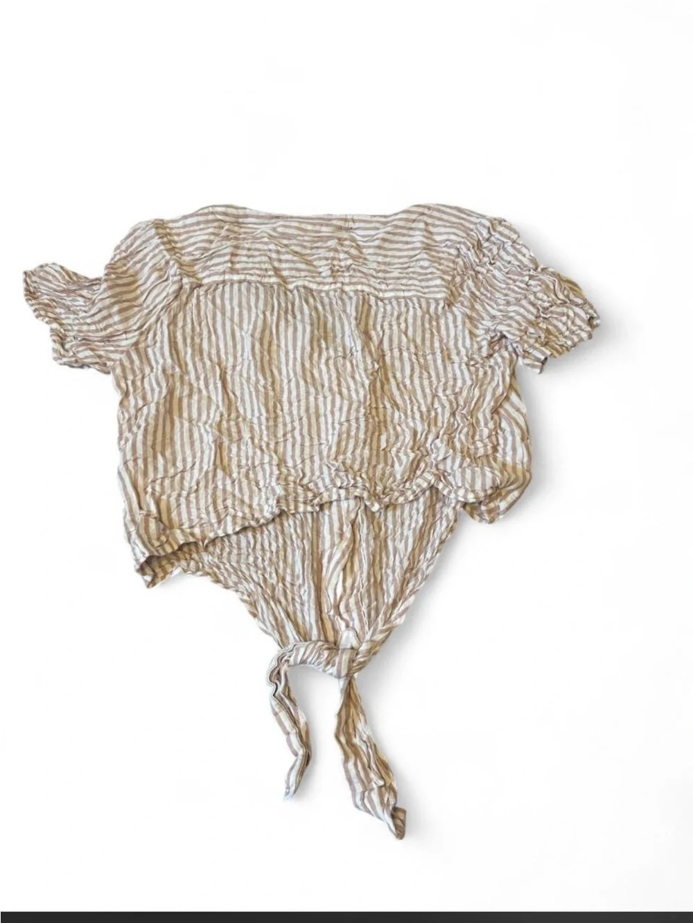Striped Tie-Front Short Sleeve Top in Beige and White